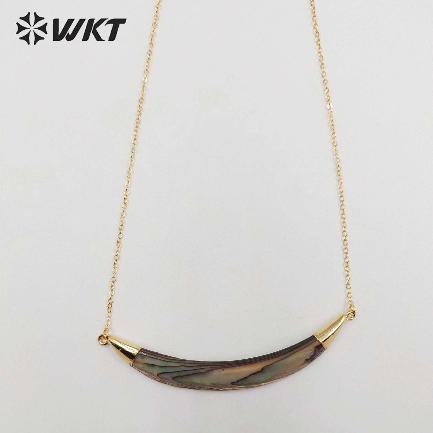 WT-N470 Fashion Double Bails Natural Abalone Horn Necklace 18k Gold Plated Shell Horn Women Necklace With 18 Inch Chain