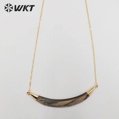 WT-N470 Fashion Double Bails Natural Abalone Horn Necklace 18k Gold Plated Shell Horn Women Necklace With 18 Inch Chain