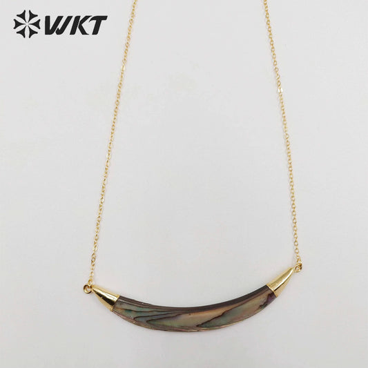 WT-N470 Fashion Double Bails Natural Abalone Horn Necklace 18k Gold Plated Shell Horn Women Necklace With 18 Inch Chain