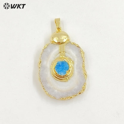 WT-P1769 Classic Natural Stone Stalactite Stone Colorful Drusy Crystal Quartz Energy Pendants Gift Jewelry for Necklace Earrings