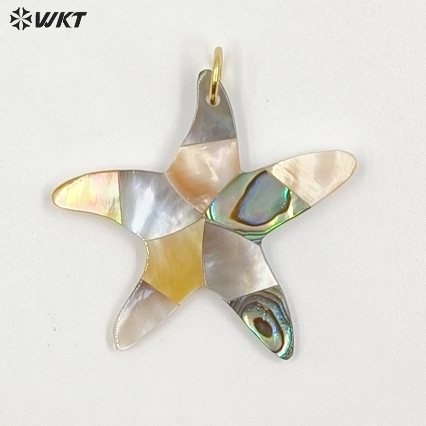 WT-JP461 Newest Unique Trendy Style Natural Shell Splicing Star Shape Gold Charm Pendant For Handmade Jewelry Findings