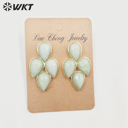 WT-E704 Newest Fashion Gold Electroplated Multi Gemstone Studs Earrings Gorgeous Women Water Drop Lapis Quartz Wedding Earrings
