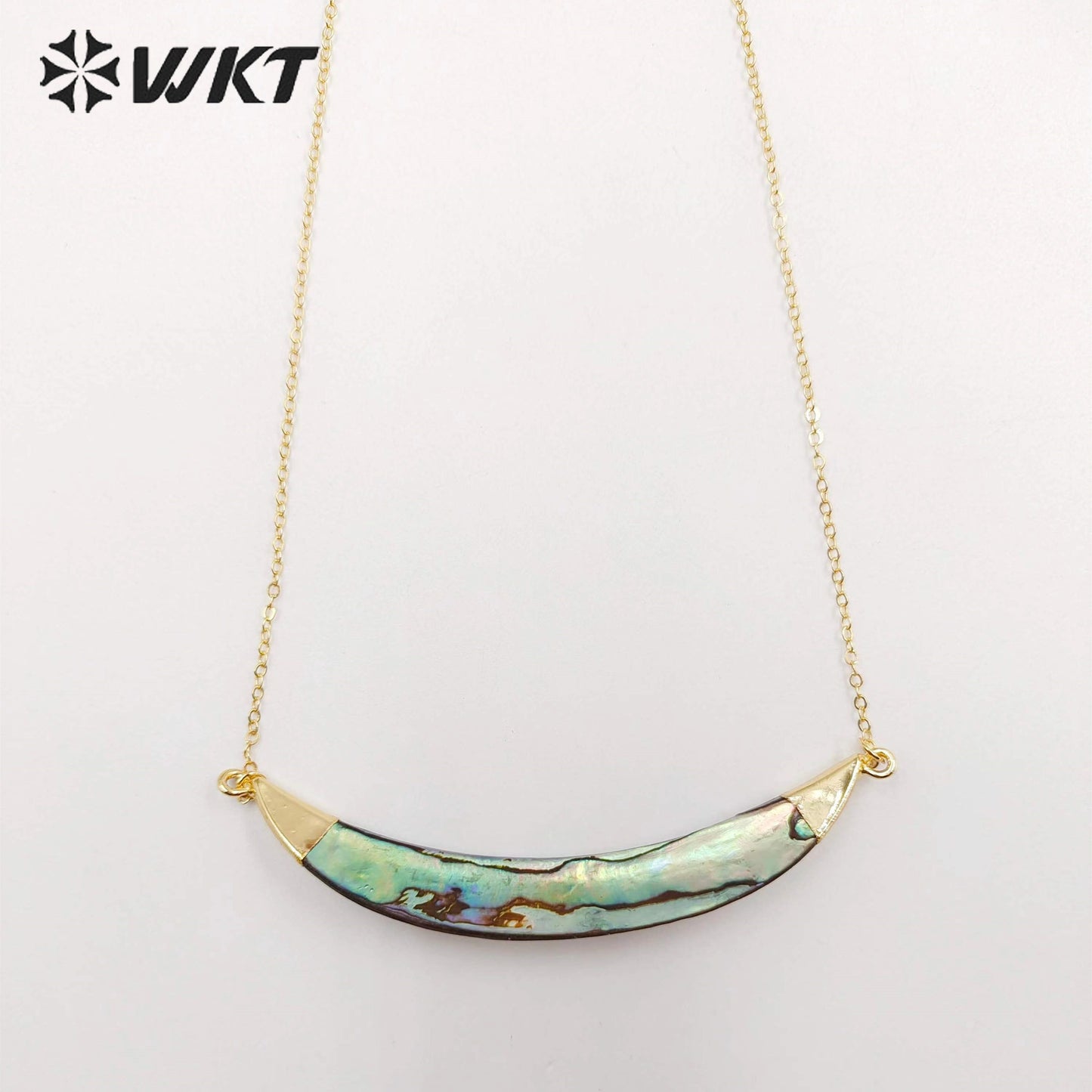 WT-N470 Fashion Double Bails Natural Abalone Horn Necklace 18k Gold Plated Shell Horn Women Necklace With 18 Inch Chain