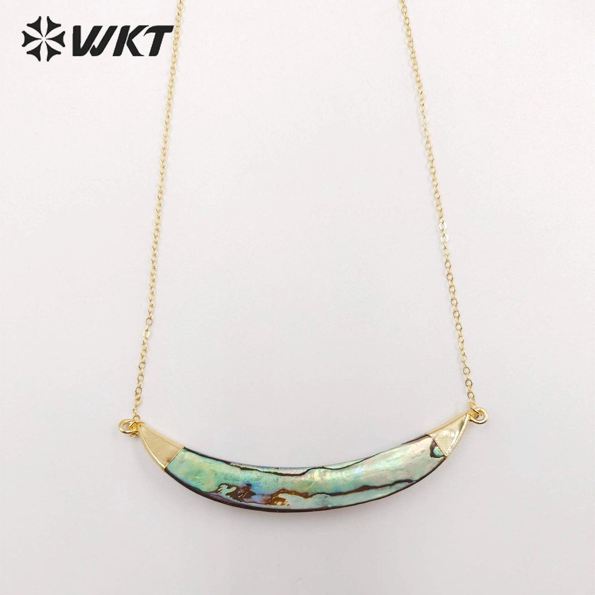 WT-N470 Fashion Double Bails Natural Abalone Horn Necklace 18k Gold Plated Shell Horn Women Necklace With 18 Inch Chain