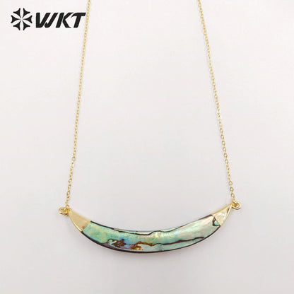 WT-N470 Fashion Double Bails Natural Abalone Horn Necklace 18k Gold Plated Shell Horn Women Necklace With 18 Inch Chain
