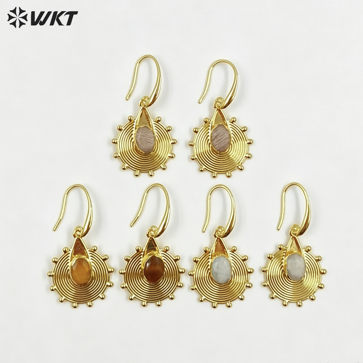 WT-E832 Amazing 18K Gold Plated Natural Gemstone Sun Shape Earrings For Women Popular Fashionable Decorative Accessories