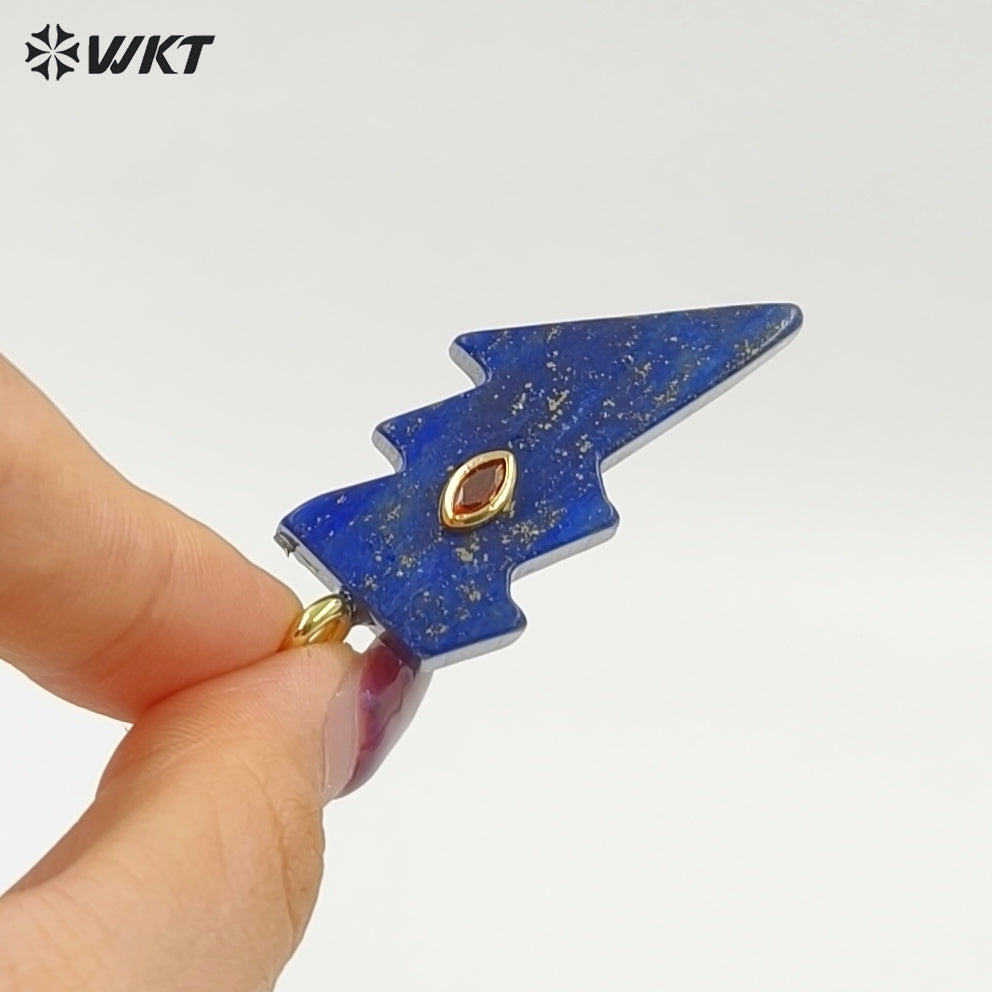 WT-P2100 Factory Wholesale Various Natural Gemstone With Zircon Lightning Shape Pendants For Friend Gifts Making Findings