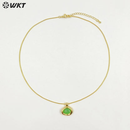 WT-N1496 The New Listing Trendy Gold Plated Fine Chain Natural Gemstone Round Pendant Necklace As Ladies Birthday Gift