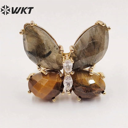 WT-R464 Amazing Natural Gemstone Carved Stone Ring Gorgeous Women Gold Plated Hand Carved Fashion Butterfly Ring