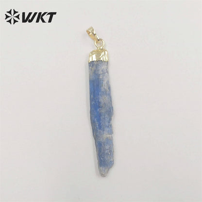 WT-P500 Beautiful Natural Raw Blue Kyanite Pendants with Gold Electroplated on Top