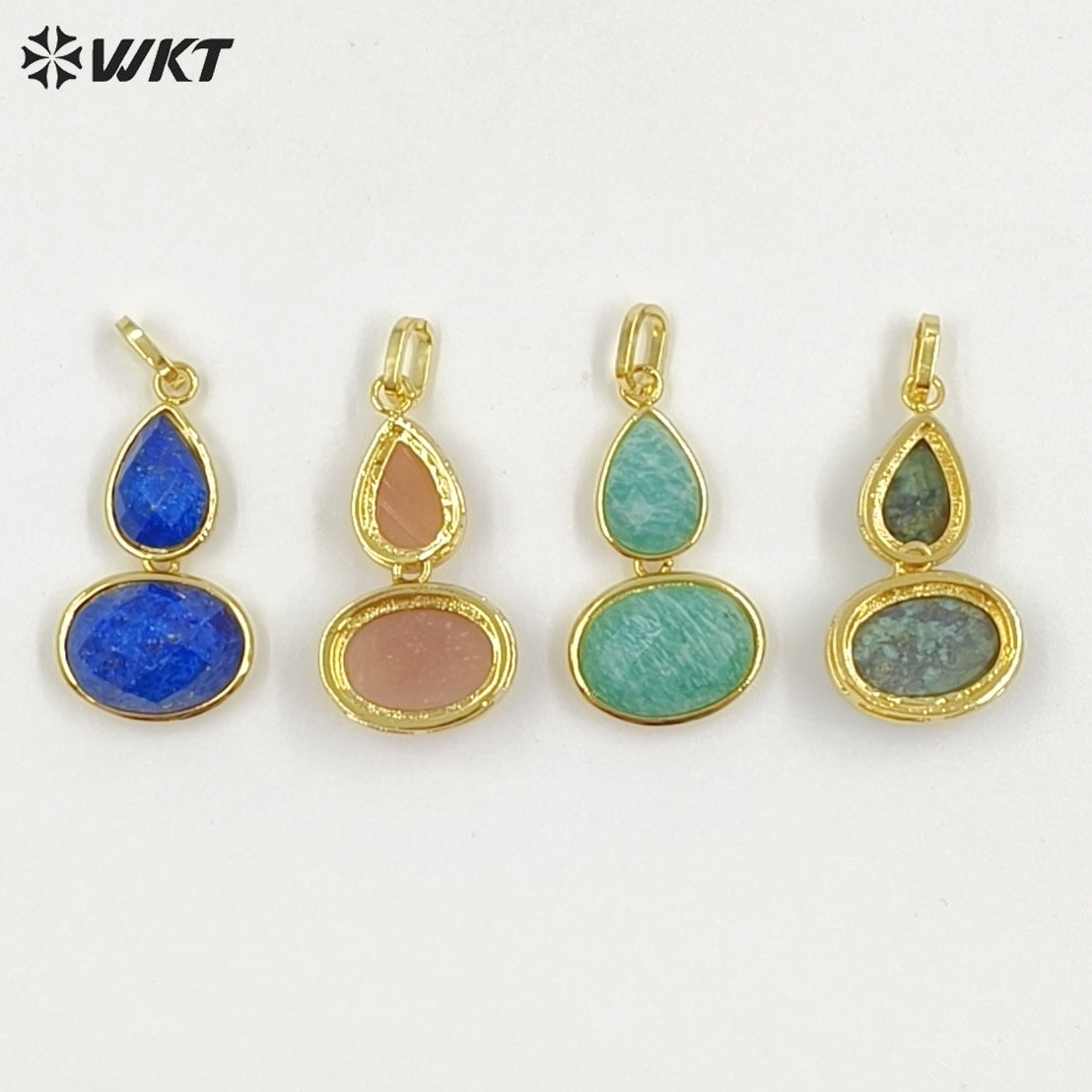 WT-P2128 Delicate 18K Gold Plated Various Natural Gemstones Gourd Shape Charms Pendants For Lady Necklace Making Decorative
