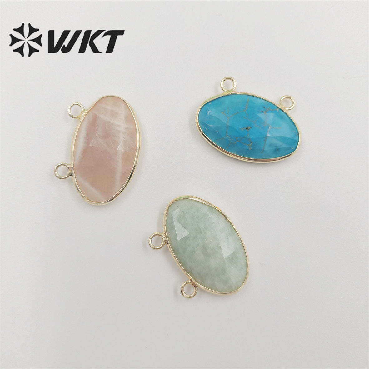 WT-P1849 Wholesale Fashion Gold Plated Oval Faceted Bezel Natural Sun Stone Pendant Unique Double Loops Jewelry Pendant