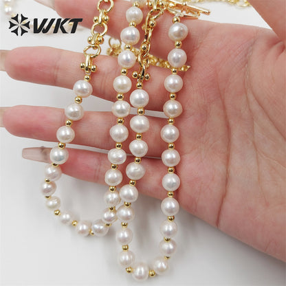 WT-JN232 WKT Exclusive Design Mixture Chain and Pearl Unique Necklace INS Hot Photato Pearl Beads Necklace in Choker