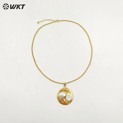 WT-JN306 Wholesale High Quality Attractive 18K Gold Plated Round Large Freshwater Pearl Unisex Necklace for Daily Decoration