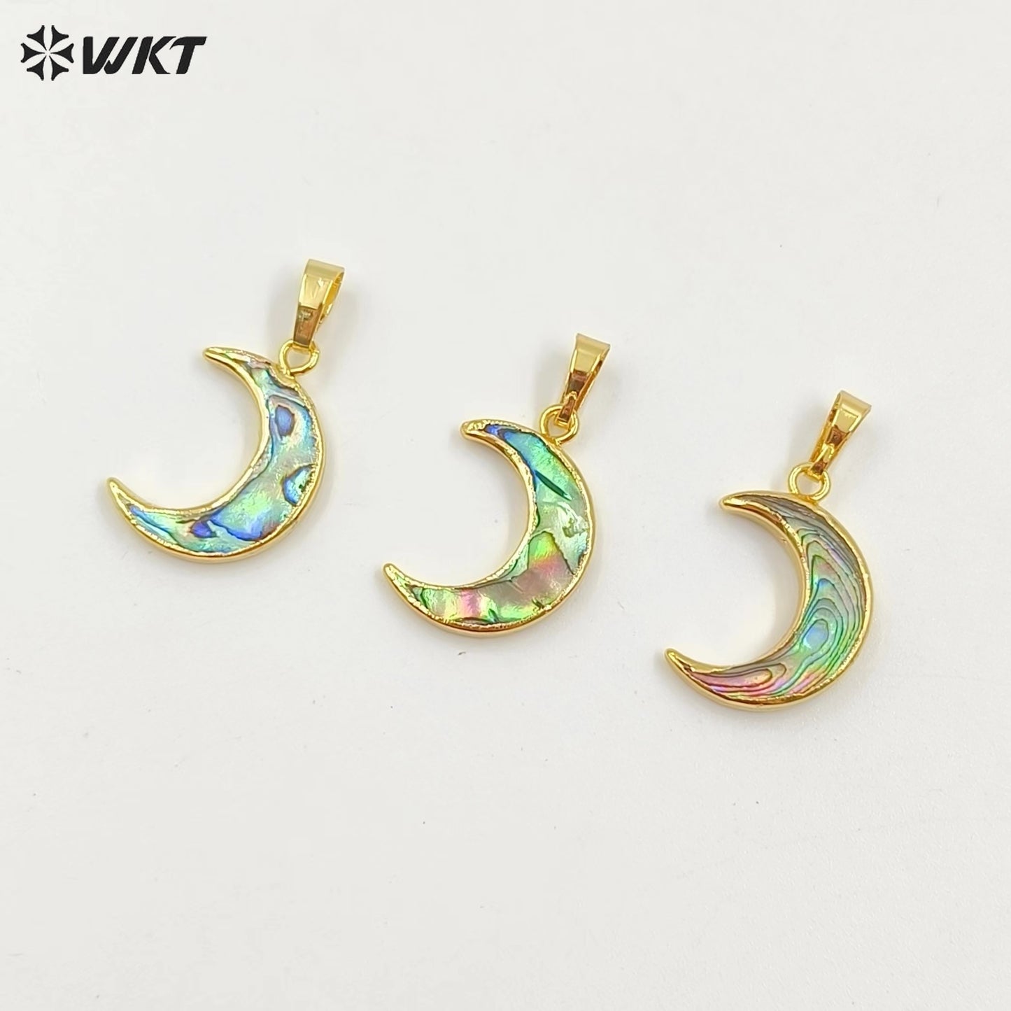 WT-P957 Sparkly Amazing Abalone Shell Jewelry Pendant, 24K Real Gold Plated Moon Abalone Shell Pendant