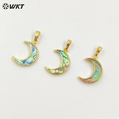 WT-P957 Sparkly Amazing Abalone Shell Jewelry Pendant, 24K Real Gold Plated Moon Abalone Shell Pendant