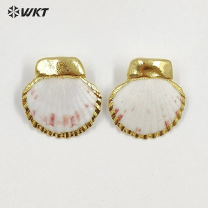 WT-MPE187 High Quality Trendy Gold Electroplated Natural Scallop Shell Earrings For Women Beach Vacation Matching Jewelry