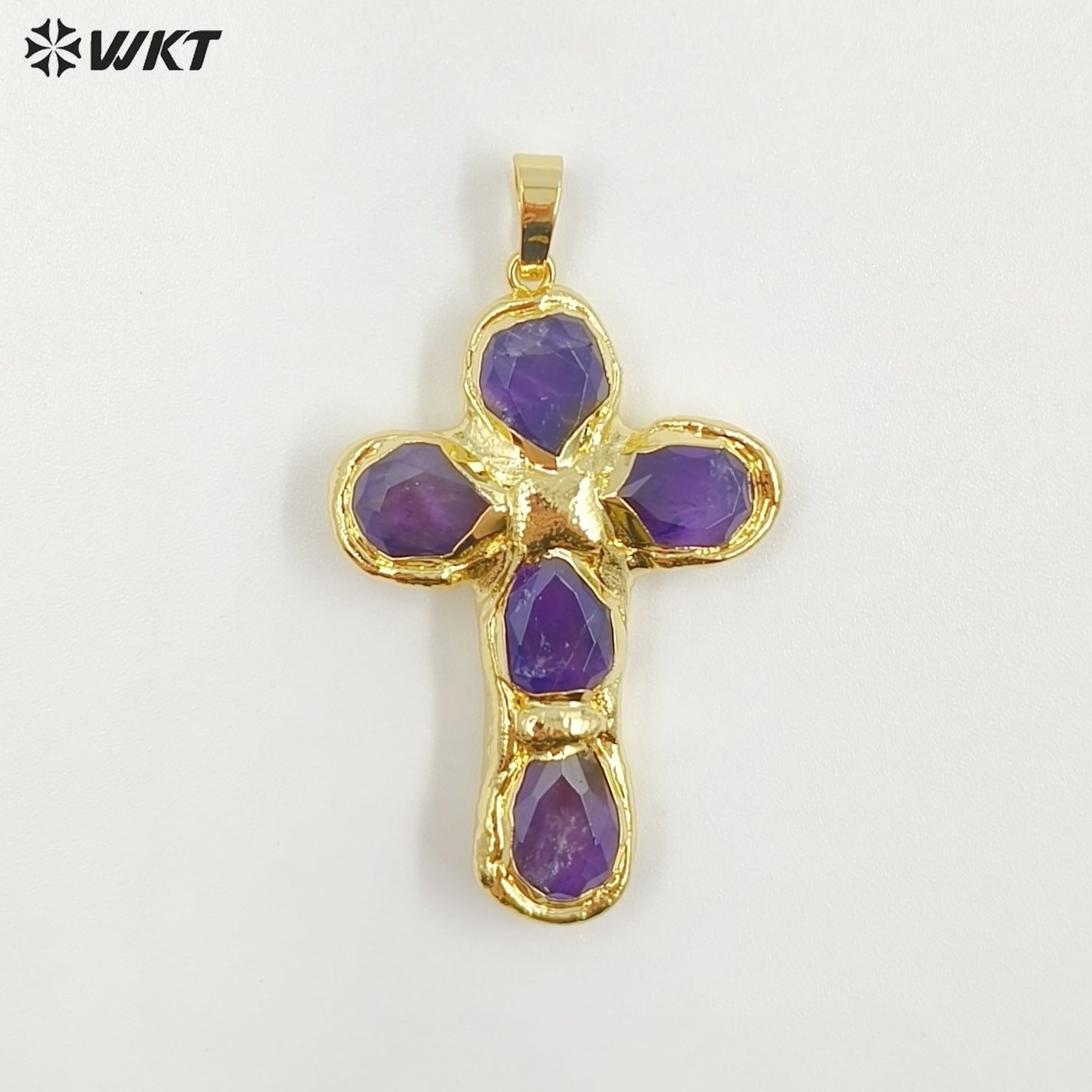 WT-P2045 Popular Sale Back Full Gold Electroplated Turquoise Natural Gemstones Cross Pendants As Fashion Necklace DIY Findings