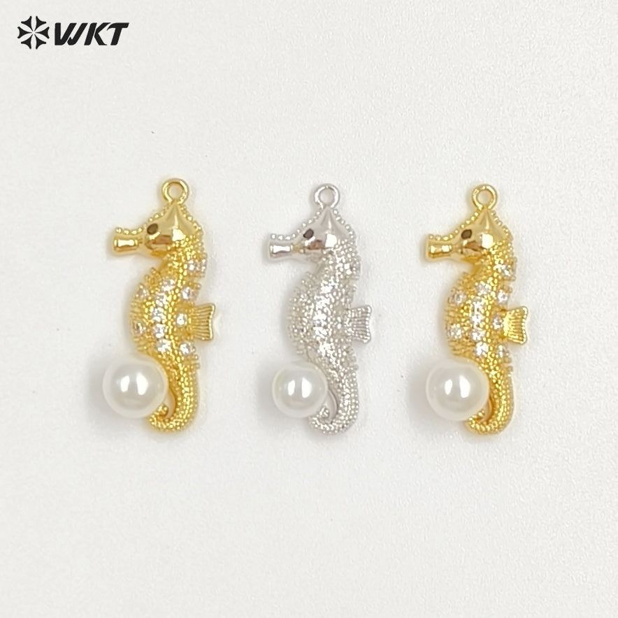 WT-MP310 Wholesale Fine Jewelry Gold And Silver Color Marine Animals Crab Shape Zircon With Artificial Pearl Little Pendants