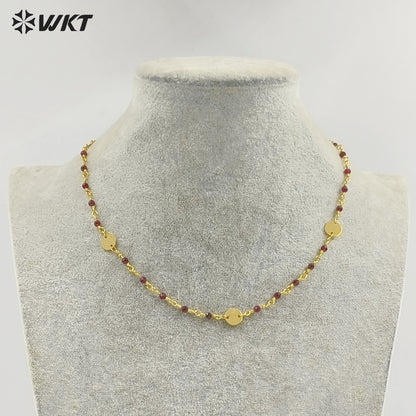 WT-N1536 Delicate Trendy 18K Gold Plated Natural Stone Beads Thin Chain Necklaces For Women Simple Elegant Wearing Jewelry