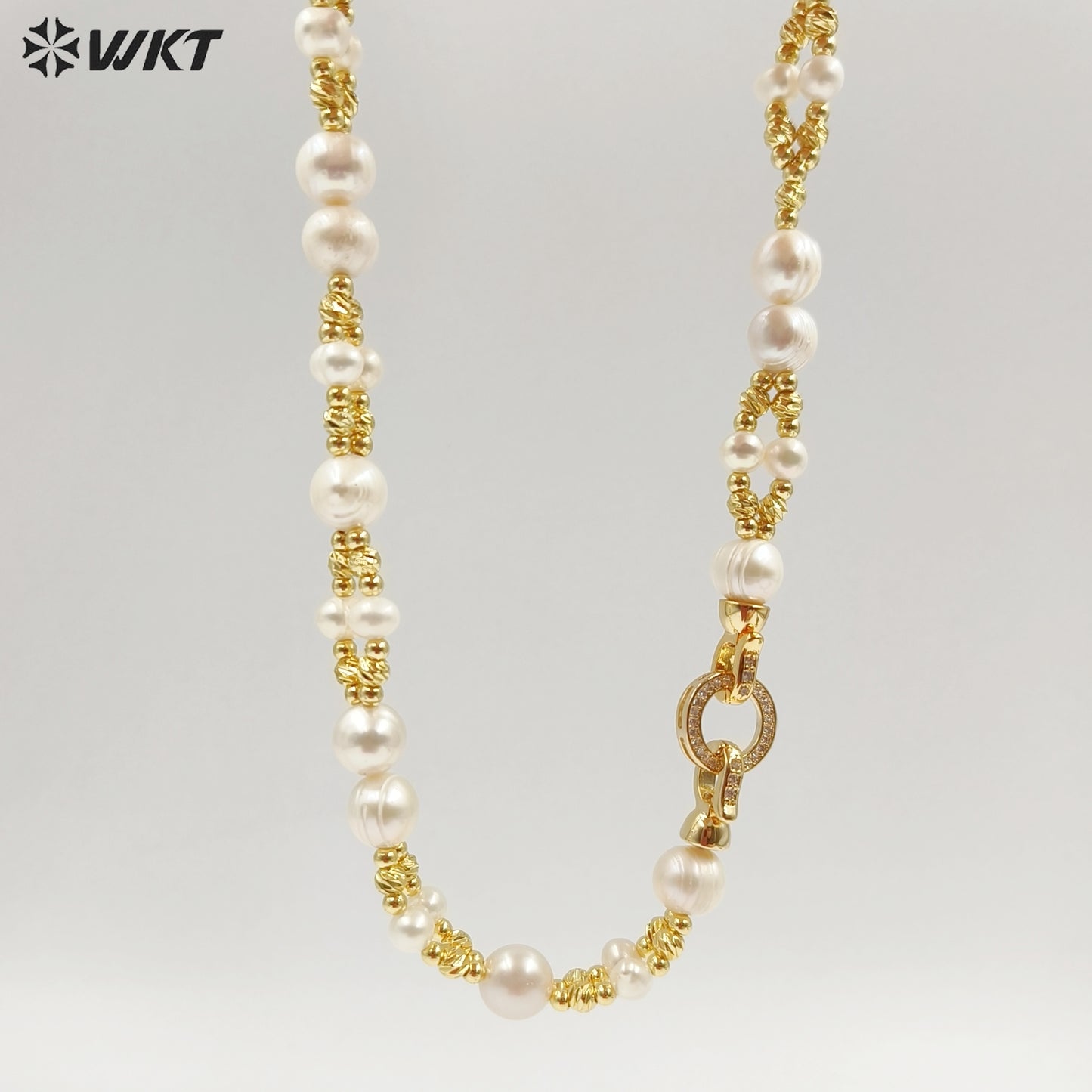 WT-JN376 16 Inch Luxury Simple Style 18K Gold Electroplated Beads And Natural Pearls Necklace For Lady Party Wearing Jewelry