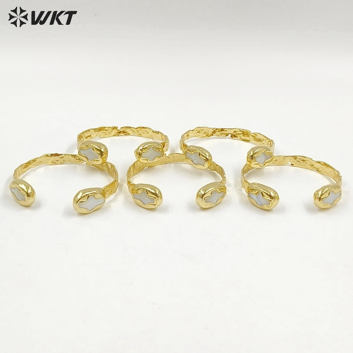 MPB106 Amazing Christian Religious Double Cross Natural MOP Set 18K Gold Plated Metal Bangle In Adjustable