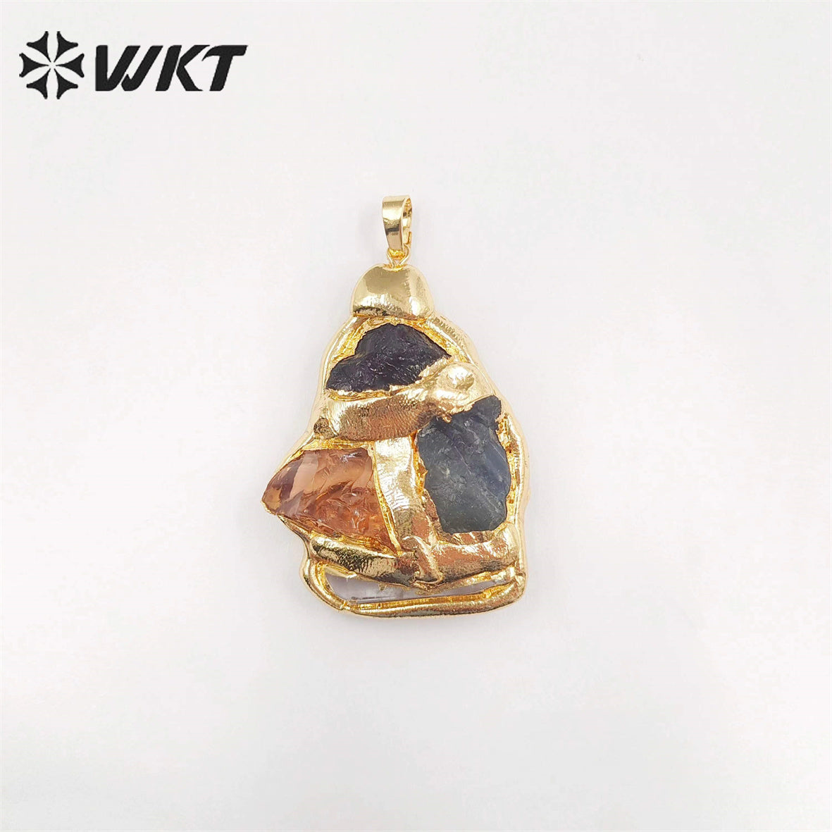 WT-P1906 WKT Exclusive Vintage Style Big Gemstone Pendants Handmade Gold Plated Yellow Citrine Stone Jewelry Pendants