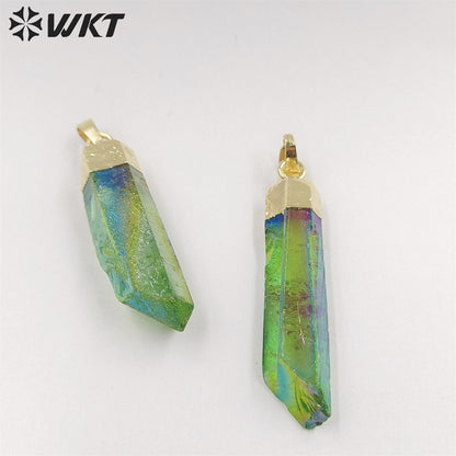 WT-P490 Hot Natural Raw Crystal Quartz Point Pendant Multi Color Aura Healing Energy Stone Pendant for Necklace