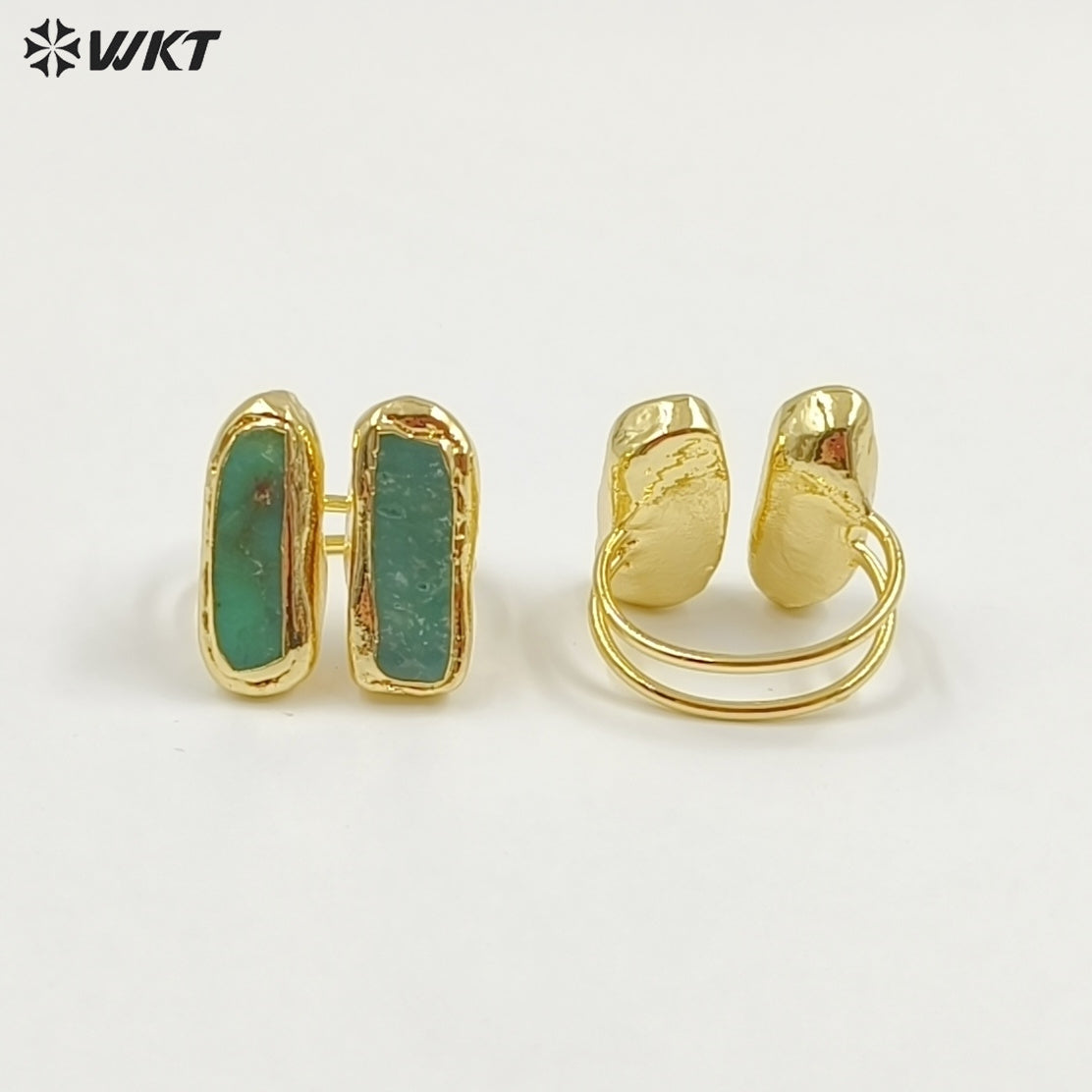 WT-R582 Beautiful Gold Electroplated Natural Australia Chrysoprase Rectangle Stone Rings As Women Everyday Wearing Jewelry