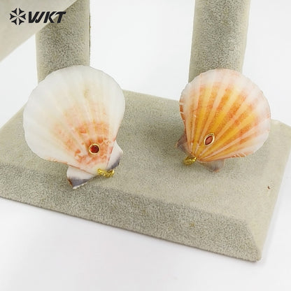 WT-JP503 Trendy Popular Zircon And Natural Scallop Shell Gold Pendants For Girls Lovely Handmade Earrings Design Accessory