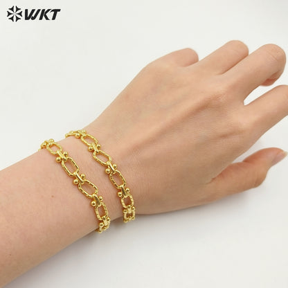 WT-BC219 Hand Made New Design 18K Real Gold Plated Yellow Brass Embossed Jewelry Chain Sell by Meter for Necklace Bracelet Parts