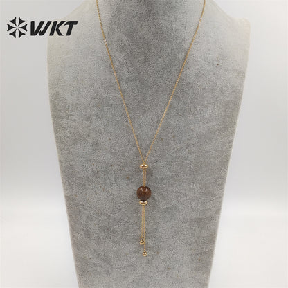WT-N1387 Wholesale Fashion Gold Chain Lariate Y Shape Round Ball Stone Necklace in Adjust