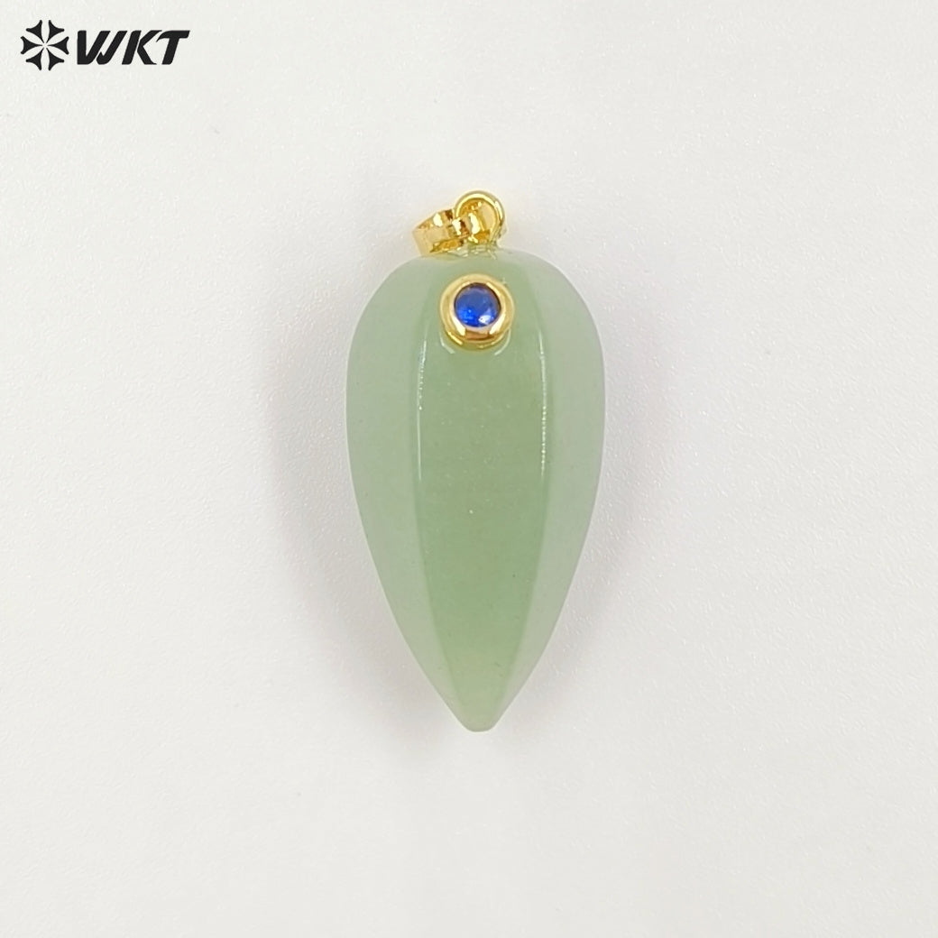WT-P2048 Exquisite Unique Design Natural Gemstones Setting In Zircon Waterdrop Shape Pendants As Female Necklace DIY Accessory