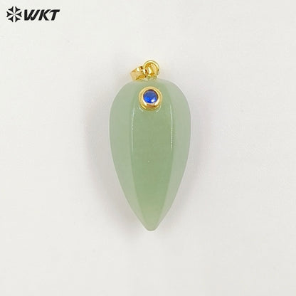 WT-P2048 Exquisite Unique Design Natural Gemstones Setting In Zircon Waterdrop Shape Pendants As Female Necklace DIY Accessory