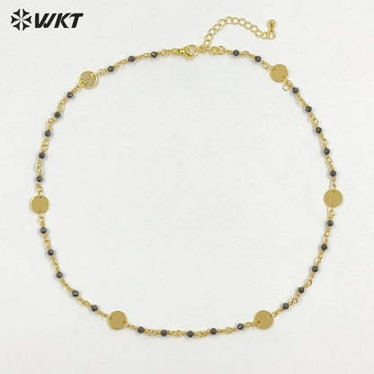 WT-N1536 Delicate Trendy 18K Gold Plated Natural Stone Beads Thin Chain Necklaces For Women Simple Elegant Wearing Jewelry