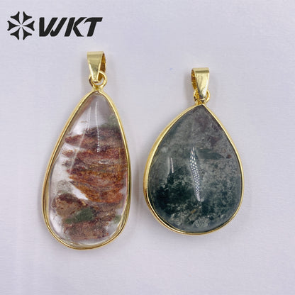 WT-P1910 Hot Sale Classic Natural Stone Healing Transparency Moss Agate Novel Irregular Mysterious Healing Quartz Pendant