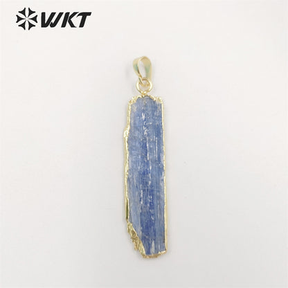 WT-P501 Wholesale Fashion Raw Stone Jewelry Gold Plated Raw Natural Stone Kyanite Pendant Gold Chain Pendant