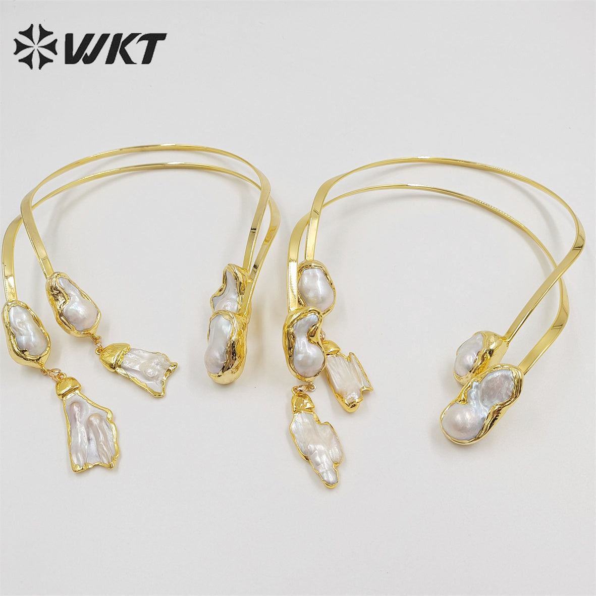 WT-JN212 Wholesale Fashion Gorgeous 18k Real Gold Plated Baroque Pearl Necklace Precious Noble Style Freshwater Pearl Necklace