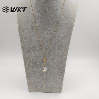 WT-N1387 Wholesale Fashion Gold Chain Lariate Y Shape Round Ball Stone Necklace in Adjust