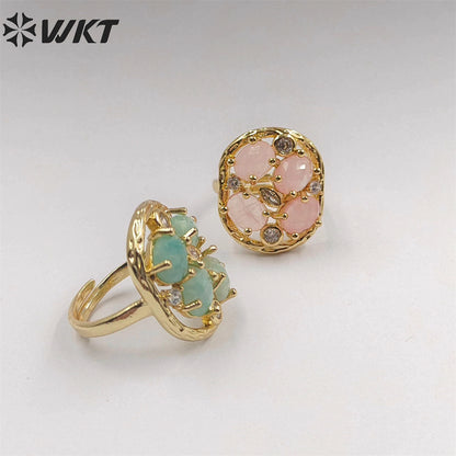 WT-R466 WKT Amazing Gorgeous Natural Stone Ring Micropaved Zircon Setting Precious Gemstone Women Ring