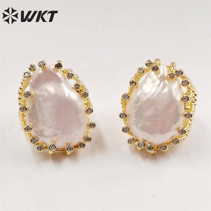 WT-MPR048 Newest Europe Hot Style Gorgeous Freshwater Pearl Ring Irregular White Pearl Women Ring for Wedding Anneversary Ring