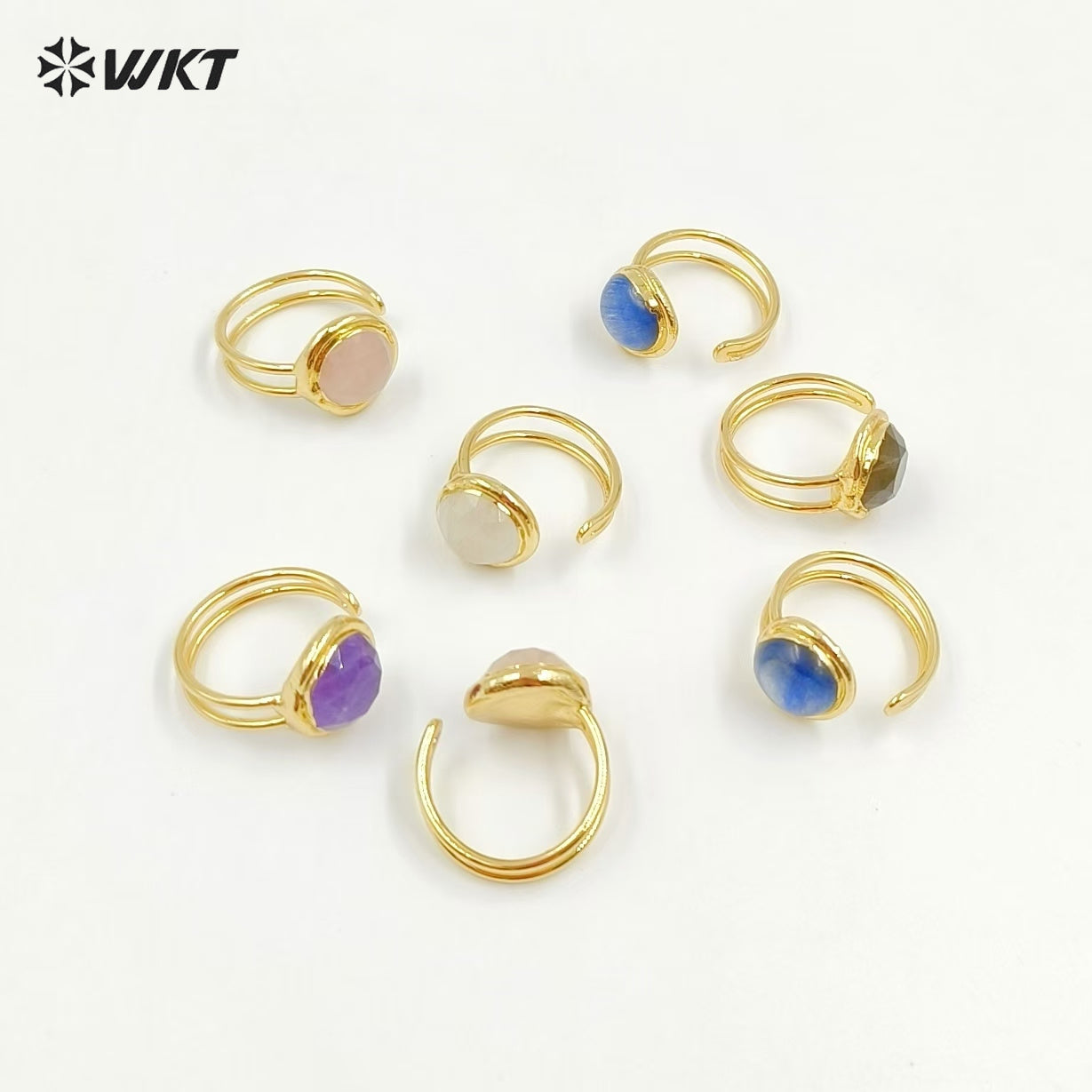 WT-R560 Customize Fantastic 18K Gold Plated Round Opening Adjustable Natural Gemstone Ring for Men and Women As Daily Decoration