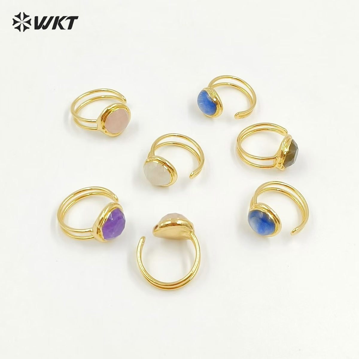 WT-R560 Customize Fantastic 18K Gold Plated Round Opening Adjustable Natural Gemstone Ring for Men and Women As Daily Decoration