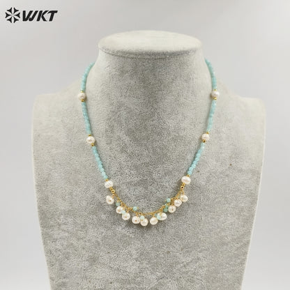 WT-JN253 Wholesale Vintage Style Trendy Natural Gemstone& Pearl Exquisite High Quality Pendant Necklace