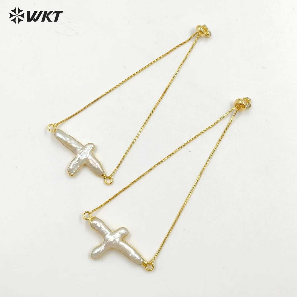WT-B341 Gorgeous Natural Cross Pearl Chain Bracelet , 24K Genuine Gold Plated Handmade Pearl Chain Bracelet for Women
