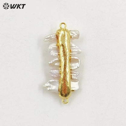 WT-JP039 Wholesale Tiny Stick Natural Freshwater Pearl Connector Charming Accessory With Gold Color Electroplated for Jewelry