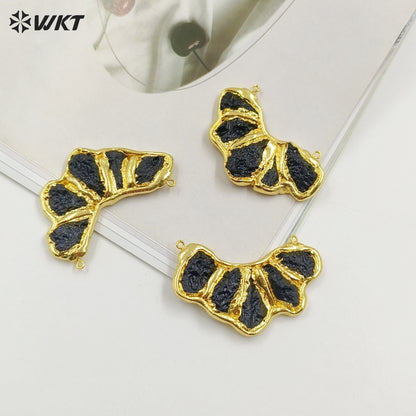 WT-P1987 WKT Exclusive New Design Natural Black Meteorite Stone Made 18K Gold Plated Women Gemstone Pendant for Birthday Gift