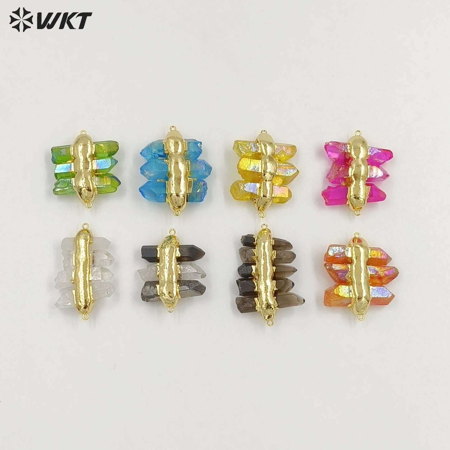 WT-P1612 WKT New Design Gold Electroplated Natural Crystal Quartz Pendant Lady Fashion Double Loops Stone Pendant