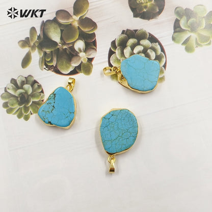 WT-P153 Hot Natural Slice Turquoise Pendants in Randomly Shape With 18 Gold Edged