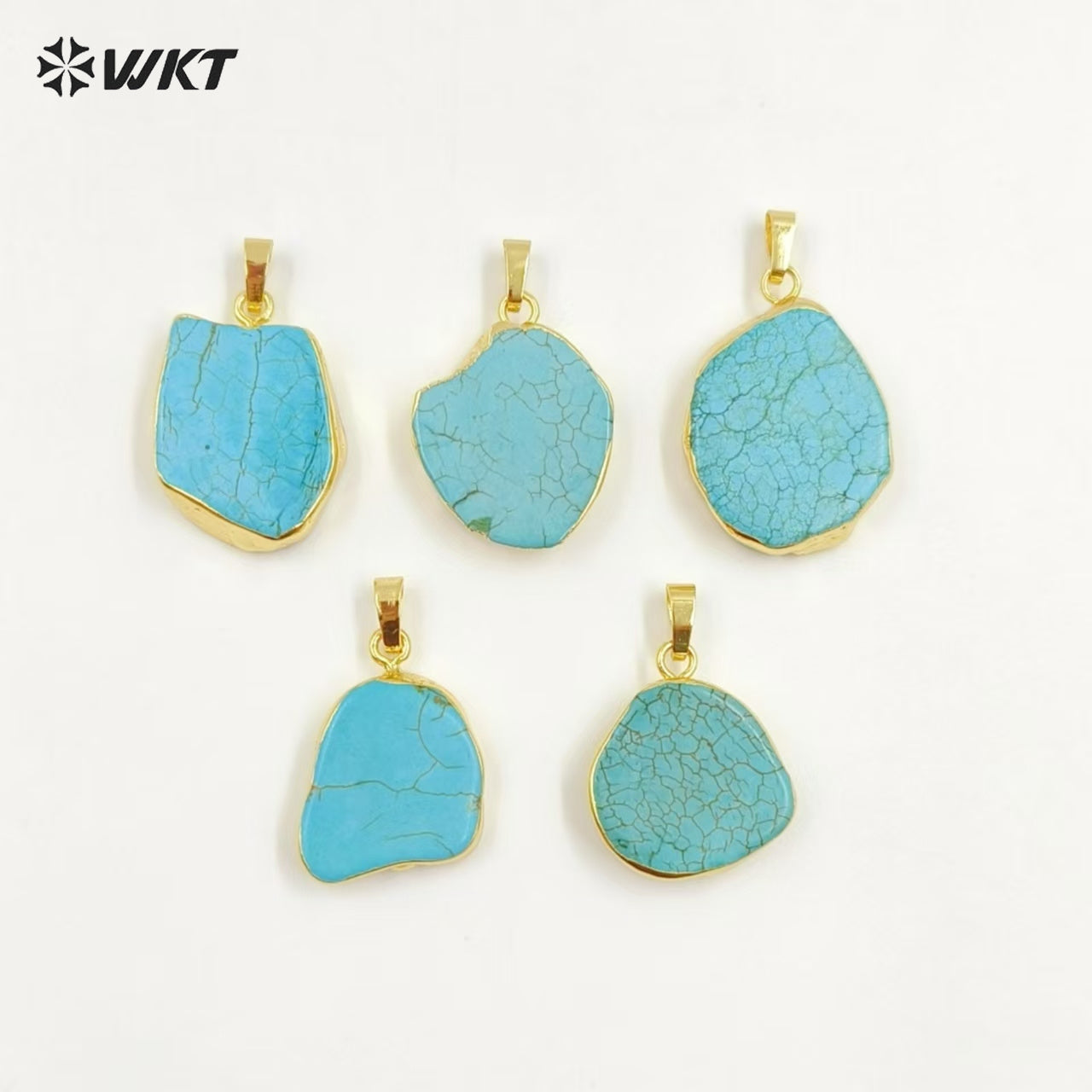 WT-P153 Hot Natural Slice Turquoise Pendants in Randomly Shape With 18 Gold Edged